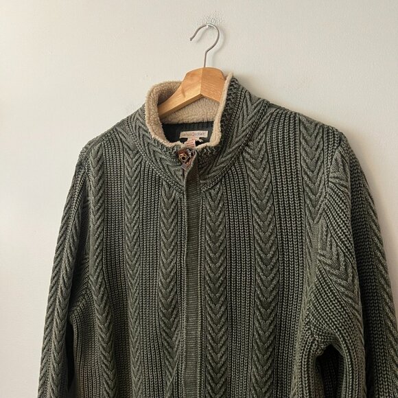 Carbon2Cobalt Timberline Green Zip Up Cable Knit Cotton Cardigan Sweater Men's L - Picture 3 of 9